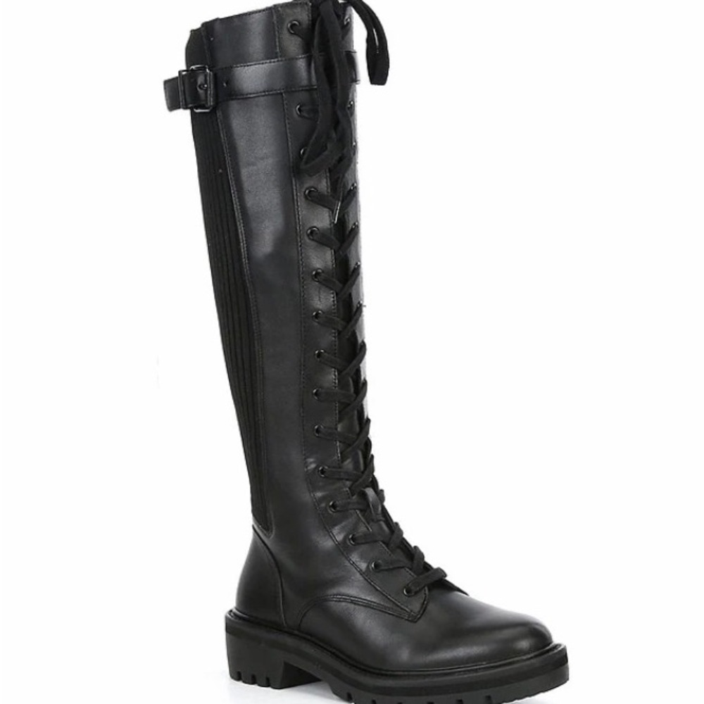New Antonio Melani Dukees Buckle Detail Chunky Lug Sole Tall Combat Sock Boots